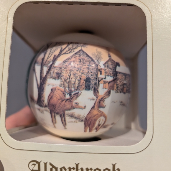 Vintage Alderbrook 1991 Christmas Ornament In Box Wirh Deer Scene - Picture 2 of 6